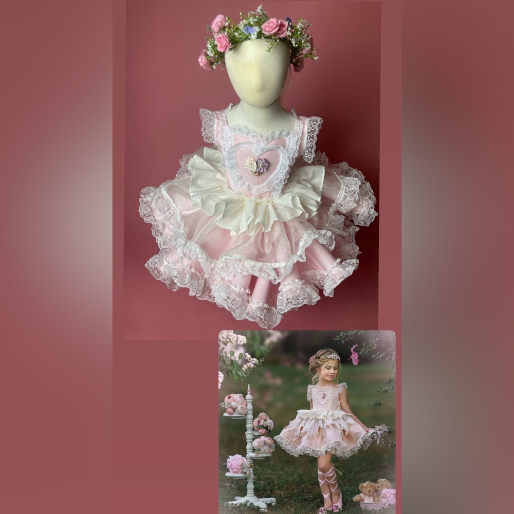 Pink Lace Dress with Heart Detail